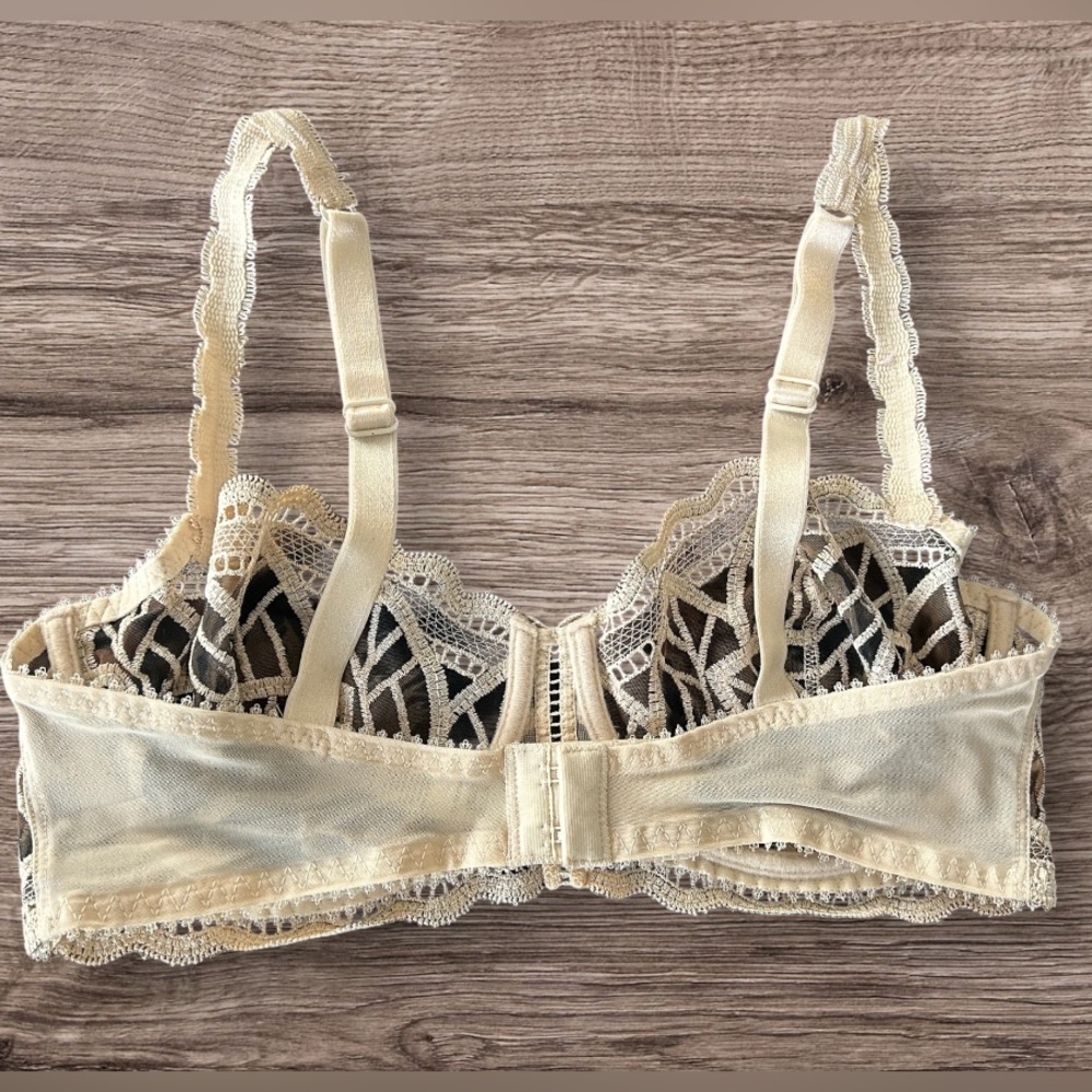 Lejaby Savanna Ecru Embroidery Balconette Underwire Couture Bra France Size 34D - Picture 6 of 10